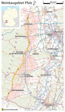 Grafische Landkarte mit der Deutschen Weinstraße