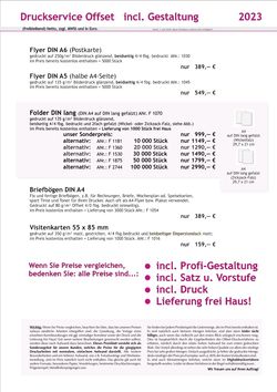Preisblatt Offsetdruck