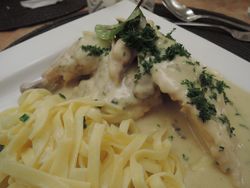 Coq au vin, Woi-Gockel auf pfälzisch mit Nudeln